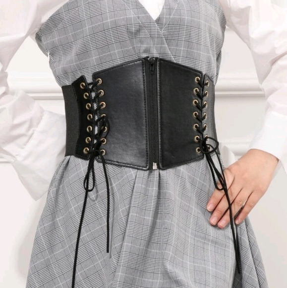 Accessories - Corset Belt Black Leather Zipper Gothic Biker Cosplay Lolita Lace Up